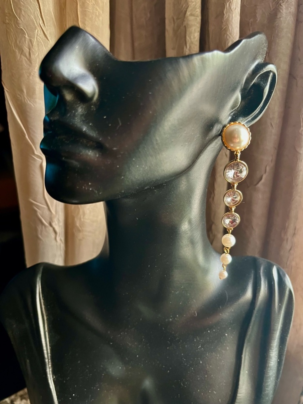 Isaac Mizrahi Gold-Tone Pearl and Crystal Linear Drop Earrings